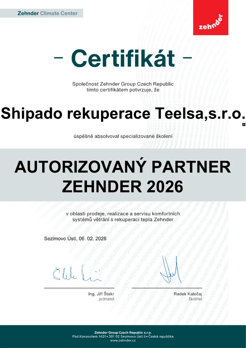 Autorizovaný partner Zehnder 2026